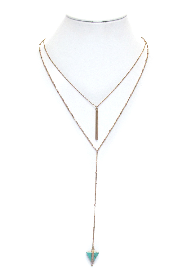 Etsy style double layer stone drop y shape necklace