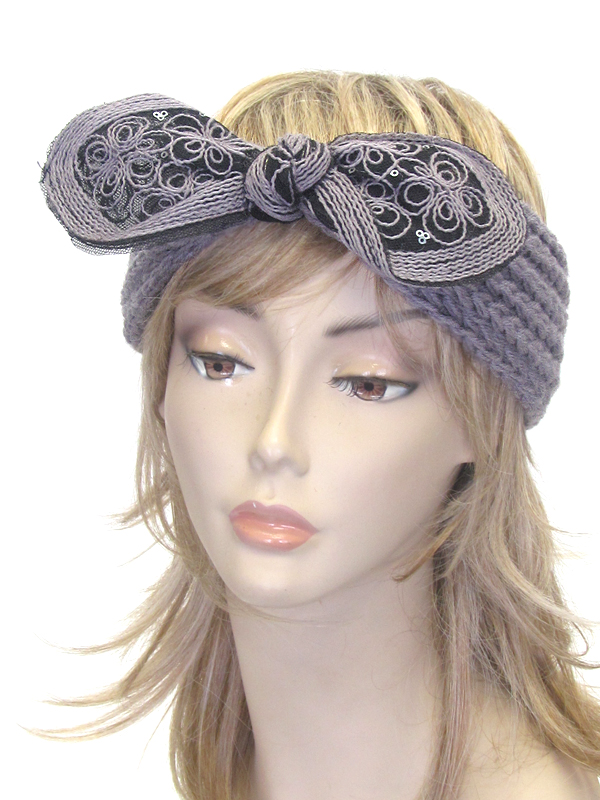 Sequin chunky bow knit headwrap