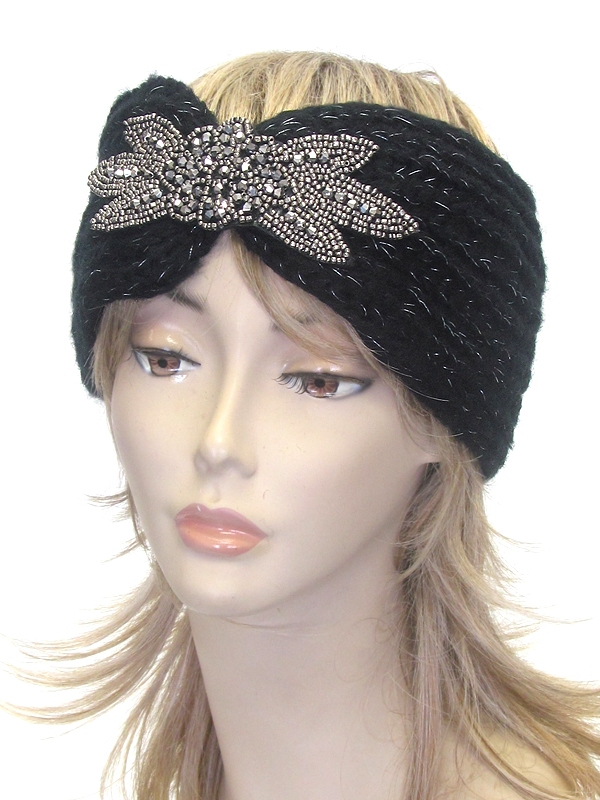 Multi bead flower crochet knit headwrap