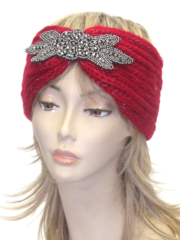 Multi bead flower crochet knit headwrap