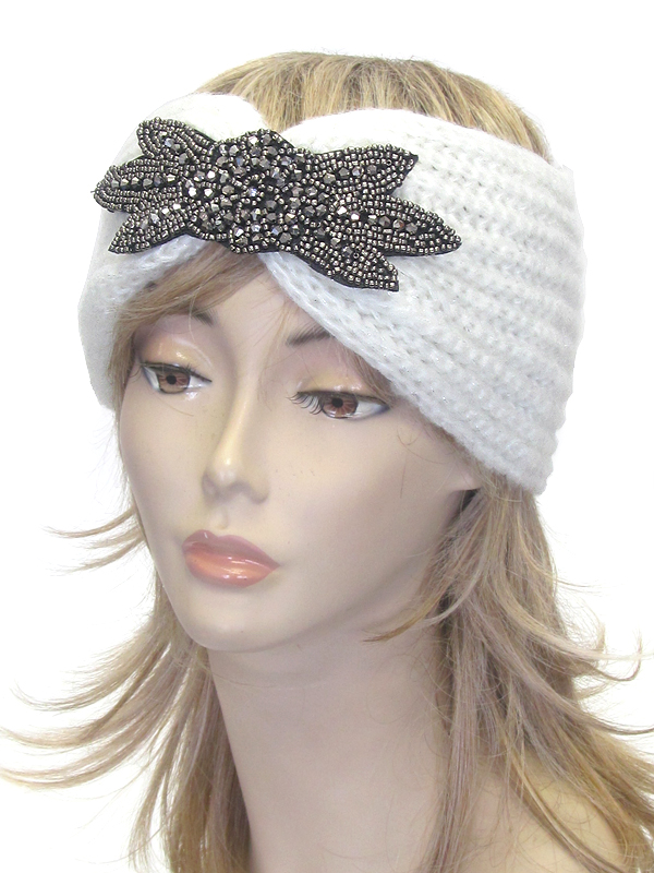 Multi bead flower crochet knit headwrap