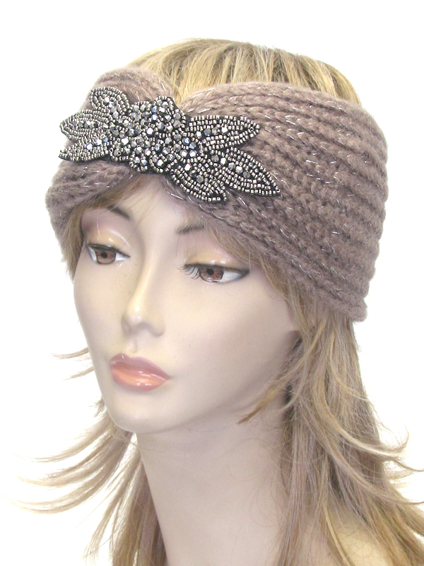 Multi bead flower crochet knit headwrap