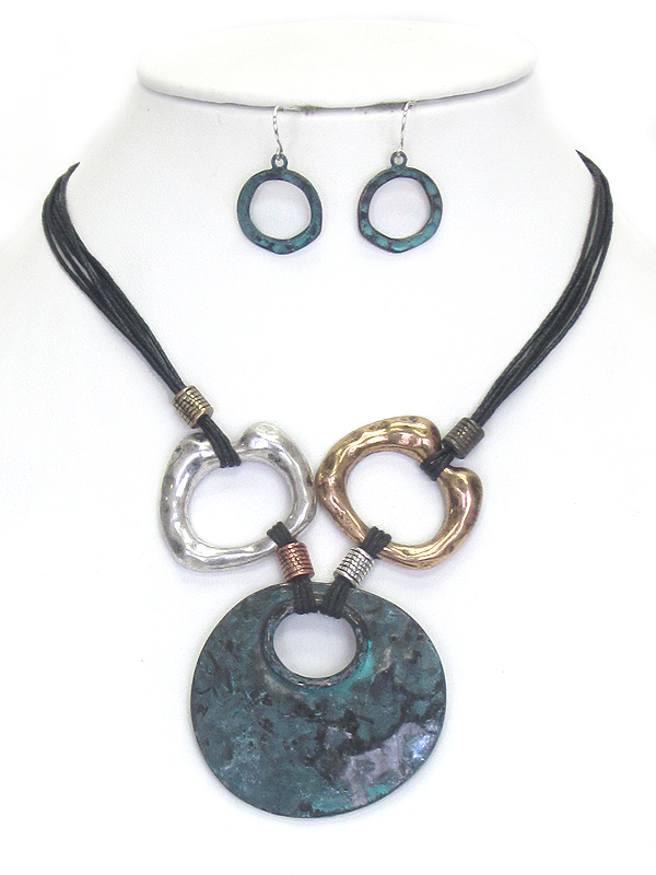 Vintage rustic  metal disk necklace set
