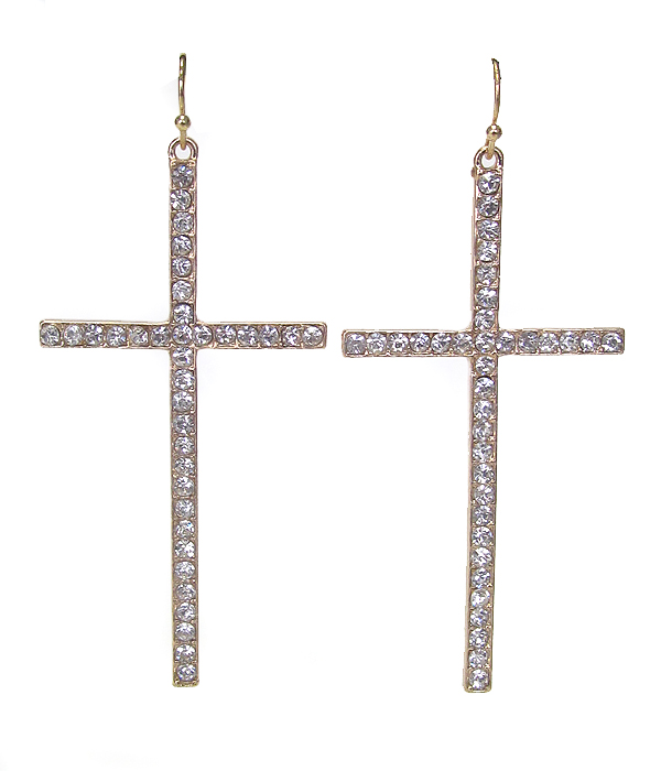 CRYSTAL LONG CROSS EARRING