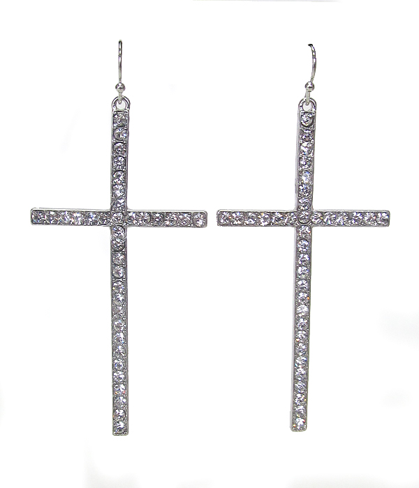 CRYSTAL LONG CROSS EARRING