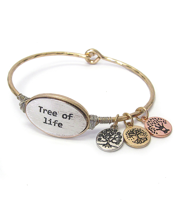Religious inspiration wire bangle bracelet - tree of life