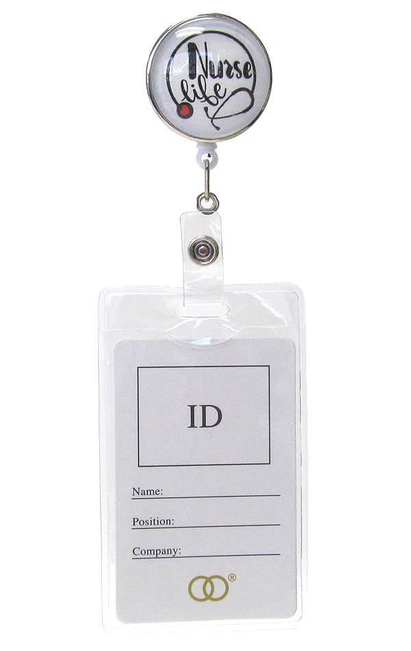 Clip back retractable reel cabochon id holder - nurse life