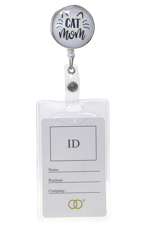 Clip back retractable reel cabochon id holder - cat mom