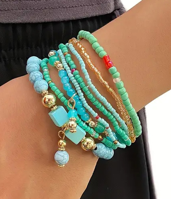 8 piece mix stone bead stackable stretch bracelet set