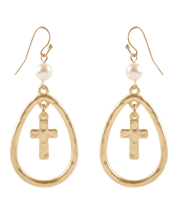 Cross and teardrop earring