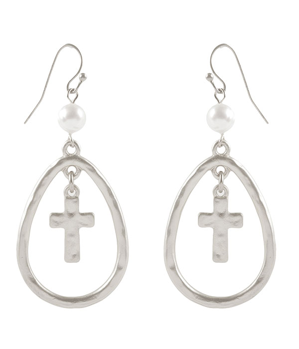 Cross and teardrop earring