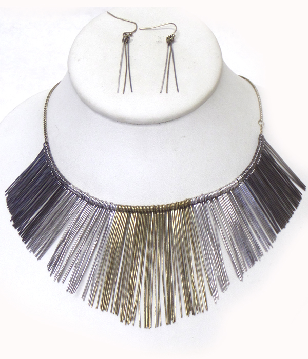 Multi metal bar drop bib necklace set