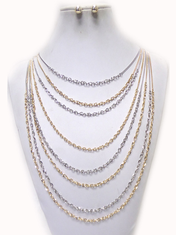 8 layer multi metal chain necklace set