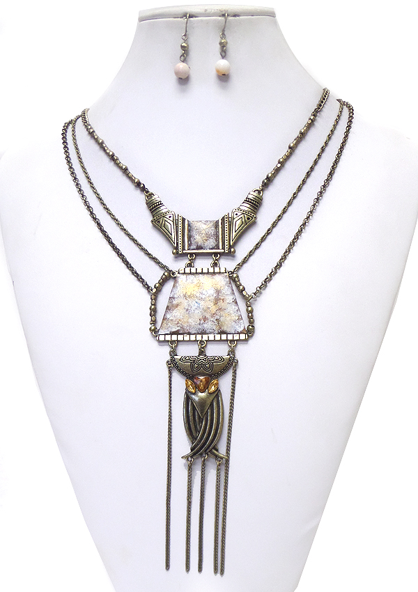 Granite textured and tassel drop multi layer necklace set
