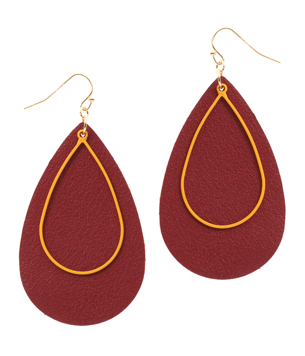 Leather textured and metal teardrop earring