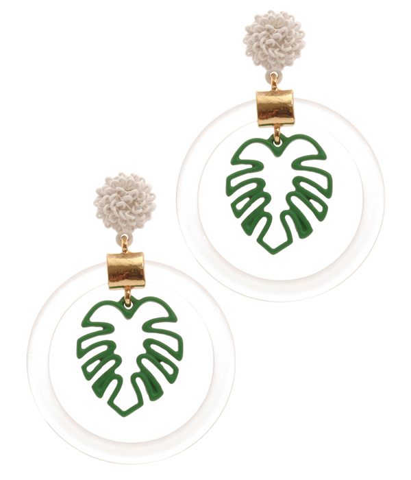 MONSTERA LEAF AND ACRYLIC HOOP EARRING