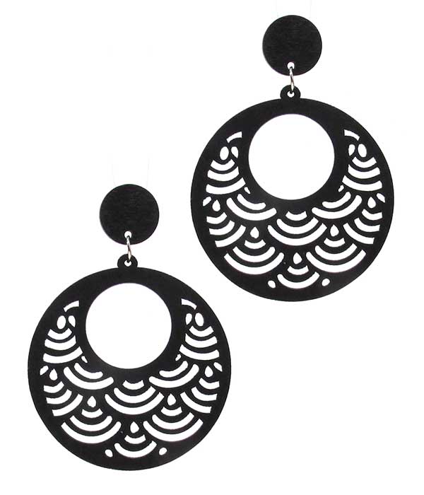 LASER CUT NATURAL WOOD FILIGREE EARRING - DISC