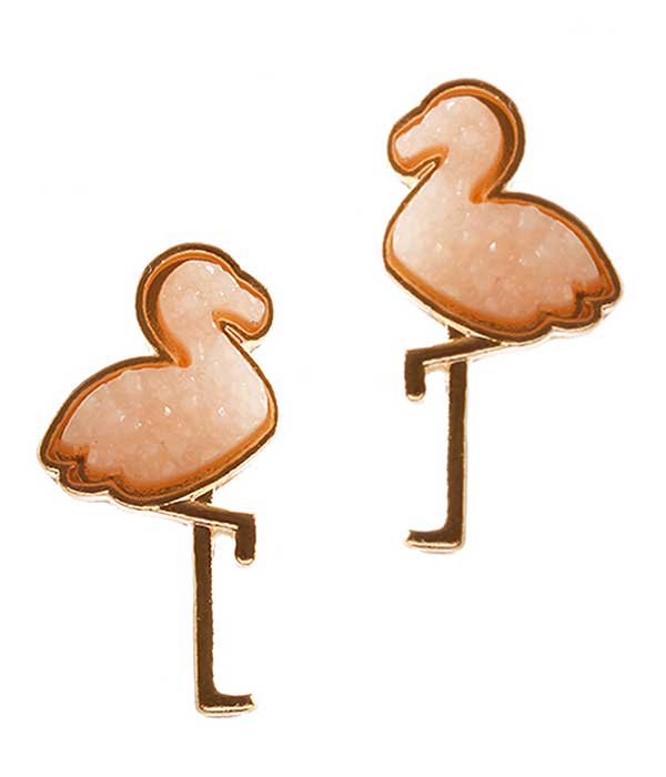 Druzy flamingo earring