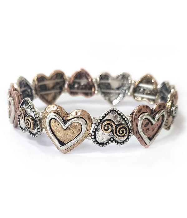 Vintage metal multi heart stretch bracelet