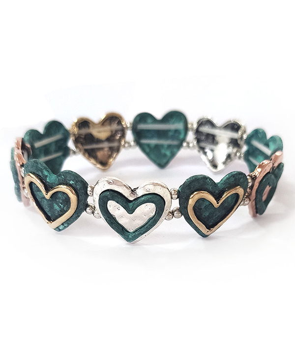 VINTAGE METAL MULTI HEART STRETCH BRACELET