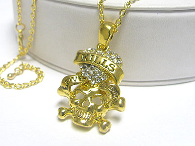 Crystal heart skull pendant necklace