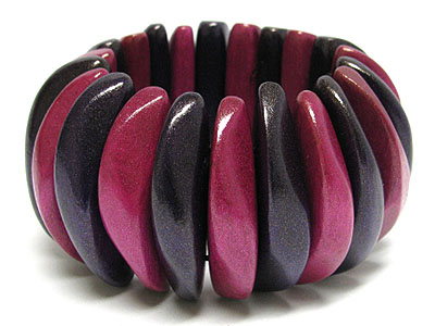 Round edge wood bar link stretch bracelet