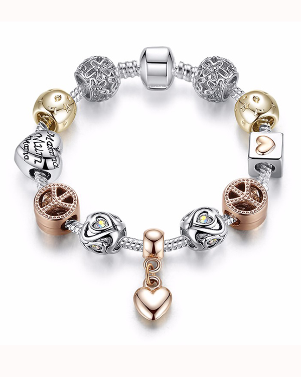Euro style  interchangeable european charm bracelet - mom heart