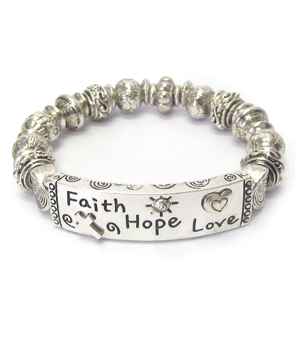 Religious inspiration multi metal ball link stretch bracelet - faith hope love