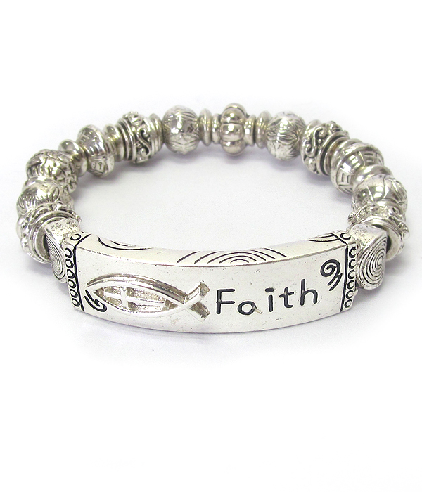 Religious inspiration multi metal ball link stretch bracelet - faith