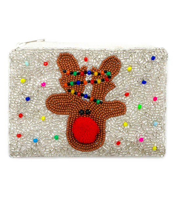 CHRISTMAS THEME MULTI SEEDBEAD HANDMADE WALLET - REINDEER