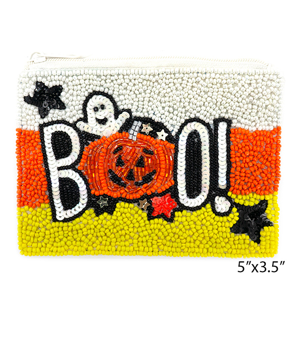 HALLOWEEN THEME MULTI SEEDBEAD HANDMADE WALLET - BOO