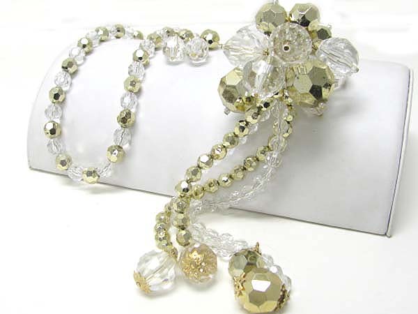 Mixed glass beads knotted long neckalce earring set