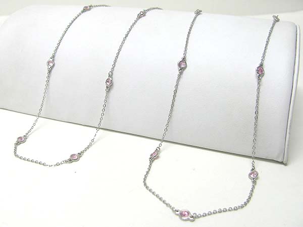 Crystal stone joint long metal chain neckalce