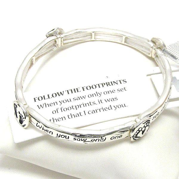 Inspiration message stretch bracelet - follow the footprints - bookmark included