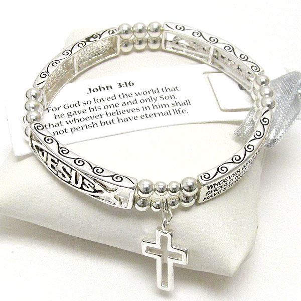 Religious inspiration message stretch bracelet - john 3:16 - bookmark included