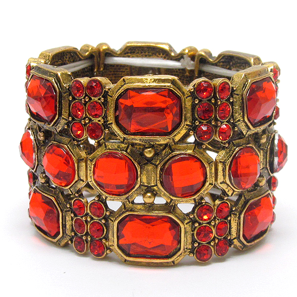 MULTI CRYSAL AND FACET GLASS DECO STRETCH BRACELET