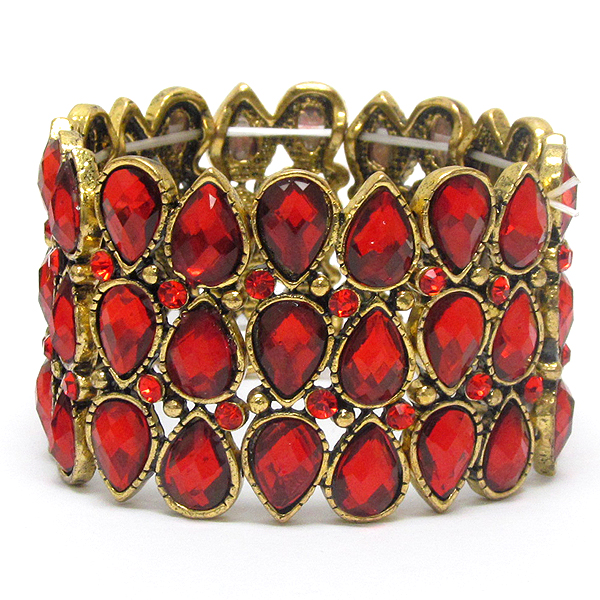 Multi crystal and facet teardrop deco stretch bracelet