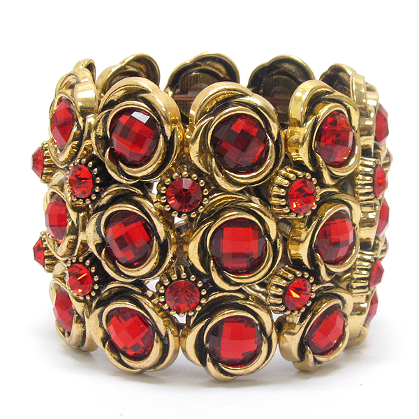 Multi crystal flower theme link stretch bracelet