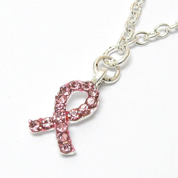 Crystal pinkribbon pendant necklace - breast cancer awareness