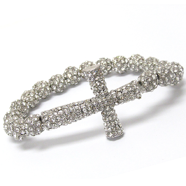 Crystal 3d cross and fire ball link stretch bracelet