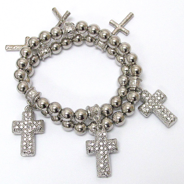 Crystal cross charm double stretch bracelet