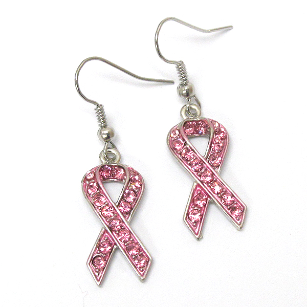 Breast cancer awareness crystal pink ribbon earring