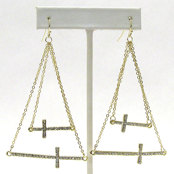 CRYSTAL DOUBLE SIDE CROSS DROP EARRING