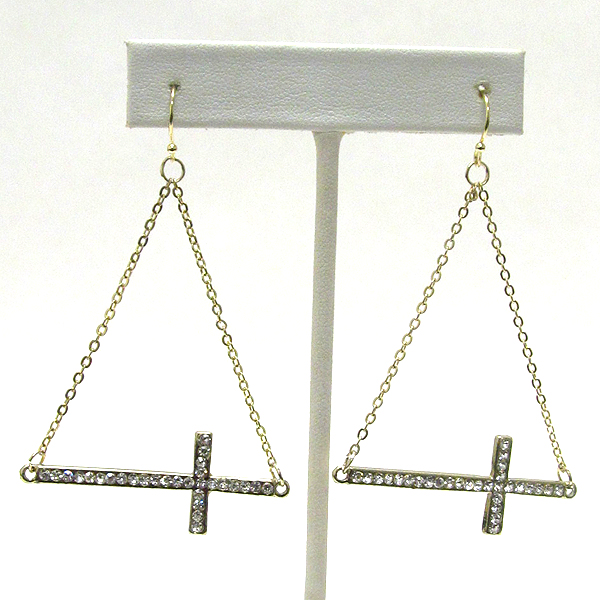 Crystal side cross drop earring