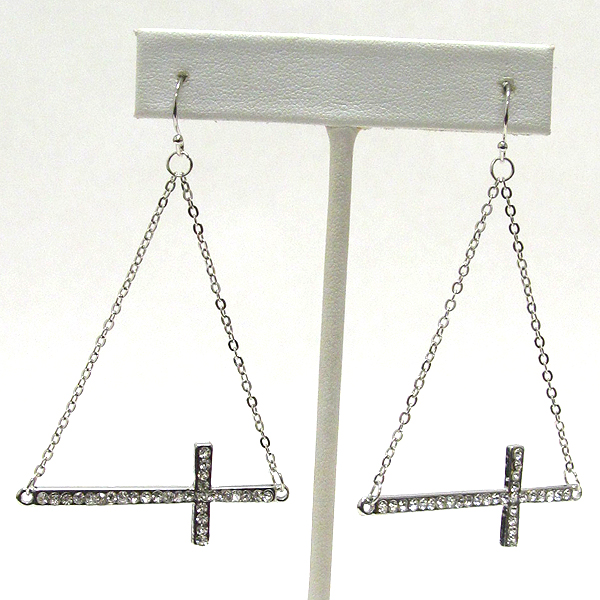 Crystal side cross drop earring
