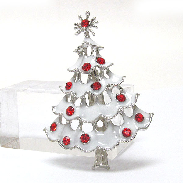 Crystal and epoxy deco christmas tree pin or brooch