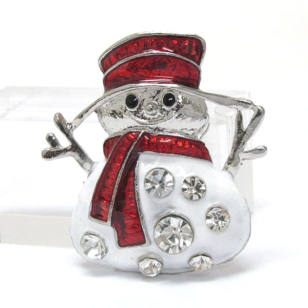 Crystal and epoxy deco snowman pin or brooch