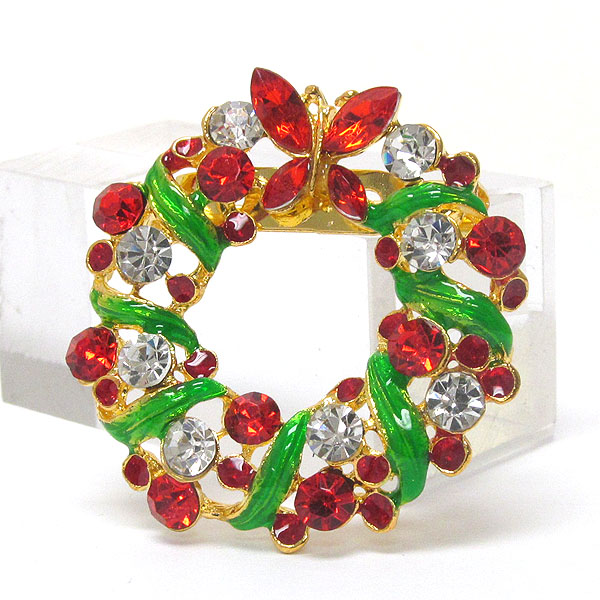 Crystal deco christmas wreath pin or brooch