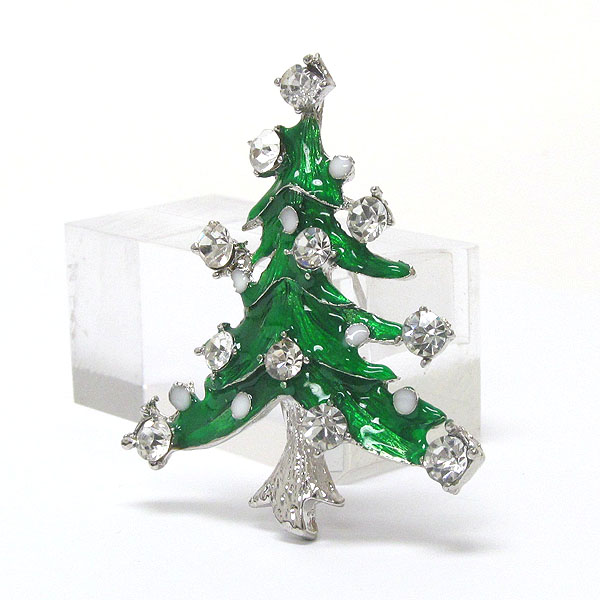 Crystal deco christmas tree pin or brooch