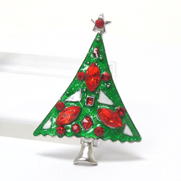 Crystal and epoxy deco christmas pin or brooch